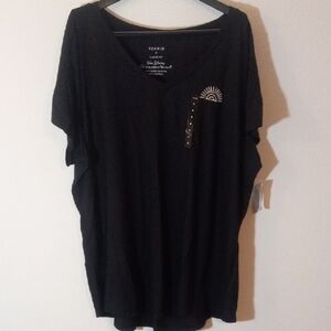 Torrid Black V-Neck Tee with Sun Accent